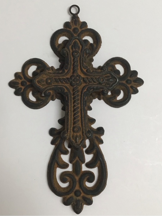 Other - Cast Iron Double Cross Ornate Religious Primitive Rustic Heavy Wall or Garden